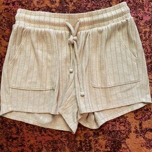 Casual Ribbed Pinky Cream Women's Lounge Shorts